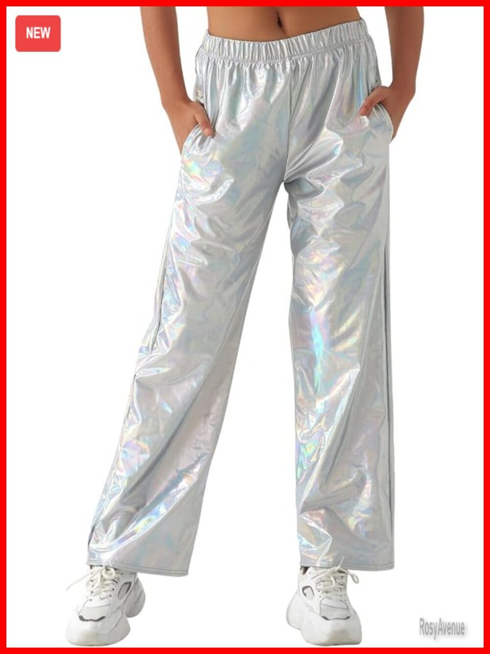Shiny Metallic High Waist Stretchy Jogger Pants Holographic Hip Hop Club Wear